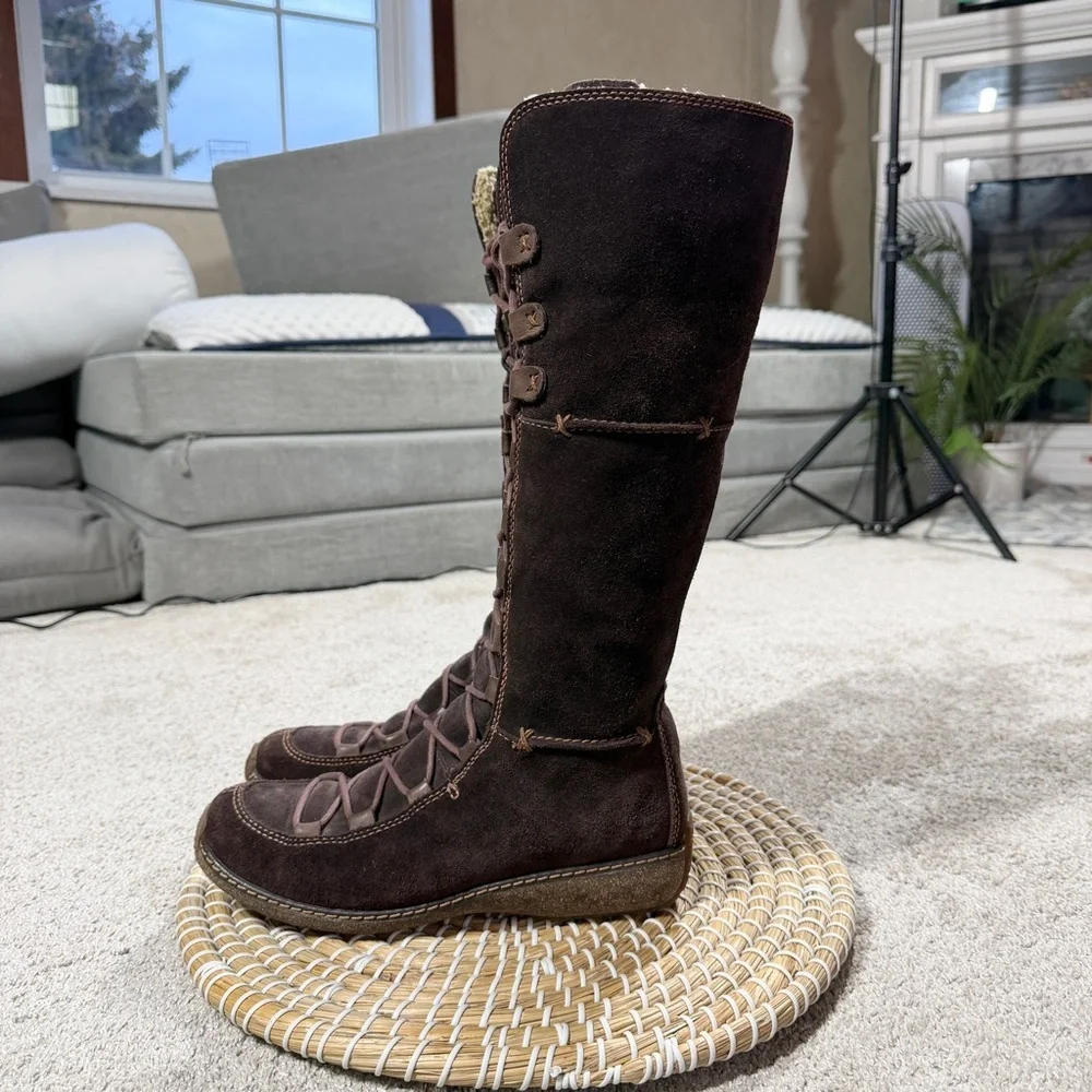 Timberland Y2K Moorland Hollace Tall Brown Suede Lace-Up Boots Sherpa Lined 7.5M